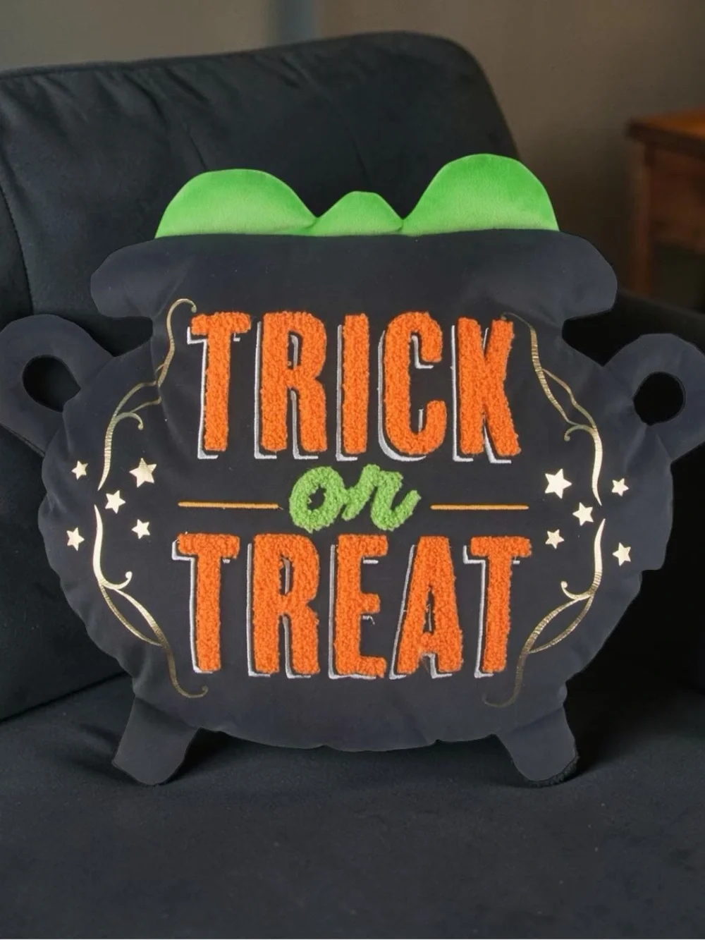 Halloween 'Trick or Treat' Decorative Pillow - Black, Orange & Green